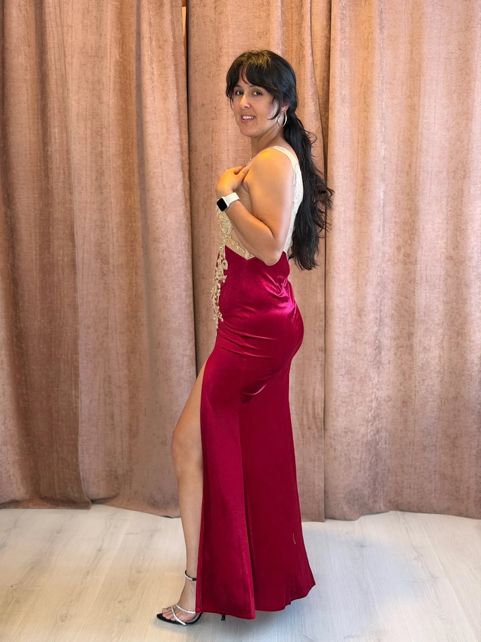 Vestido bordo terciopelo-003 - Imagen 3