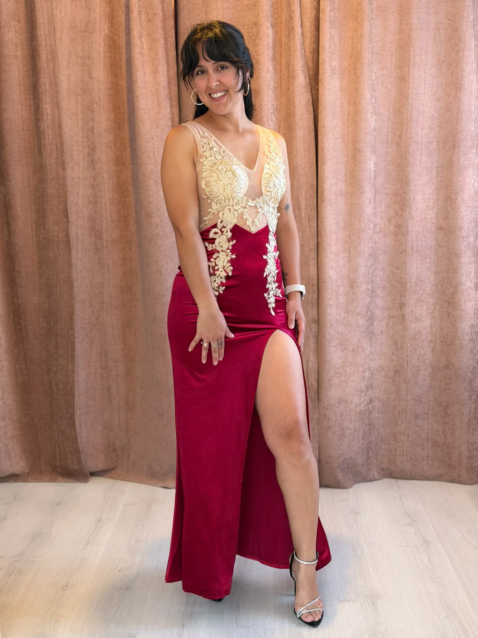 Vestido bordo terciopelo-003 - Imagen 1