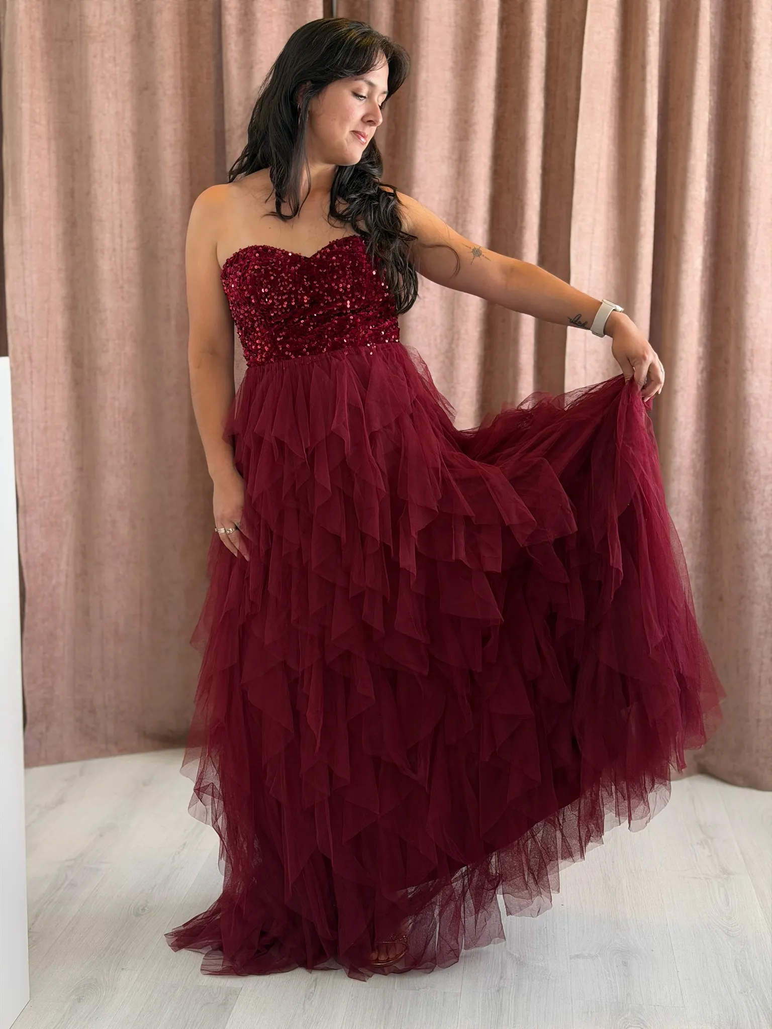 Vestido bordo con tul - 006 - Imagen 2