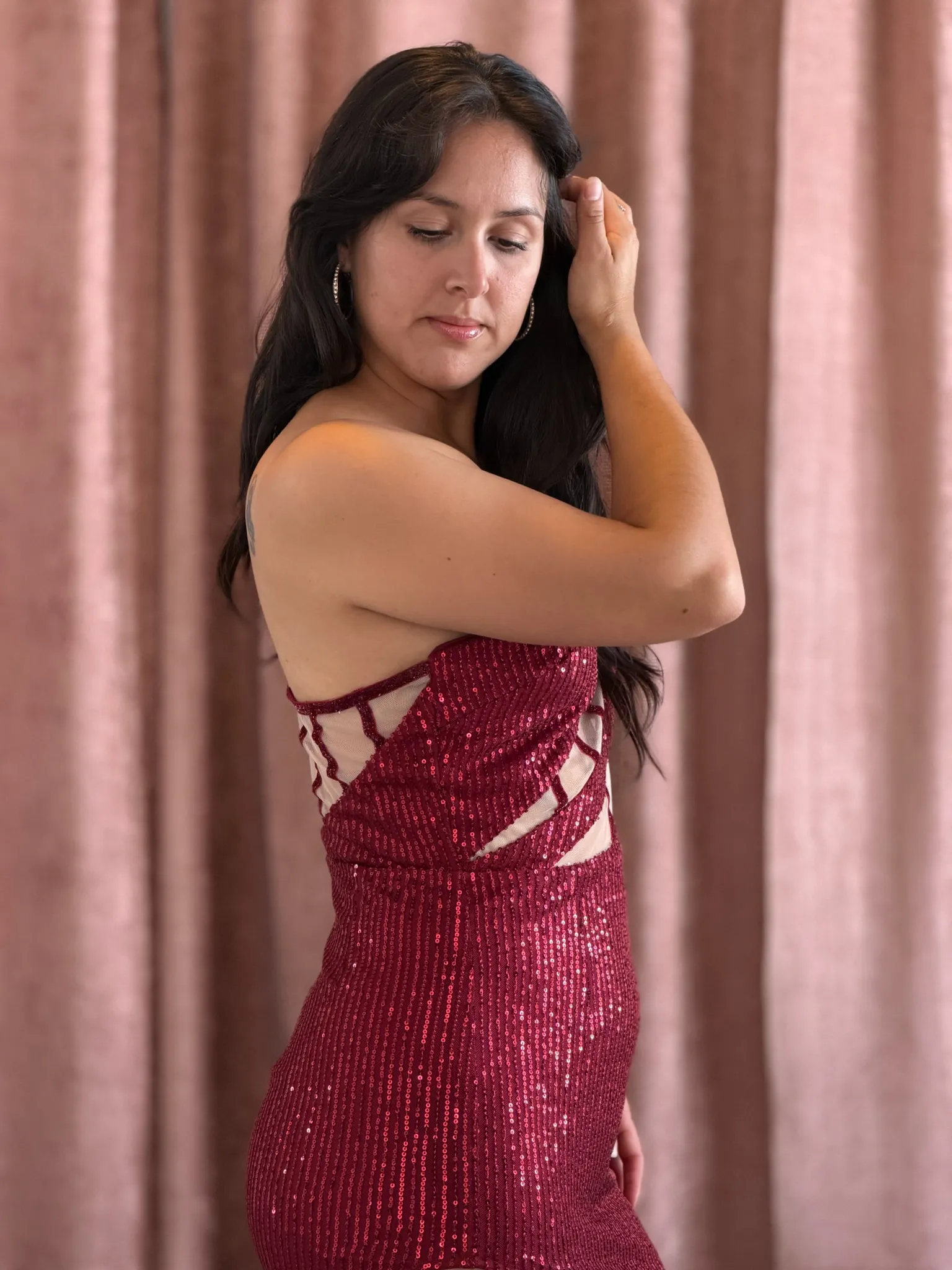 Vestido bordo con lentejuelas - 007 - Imagen 1