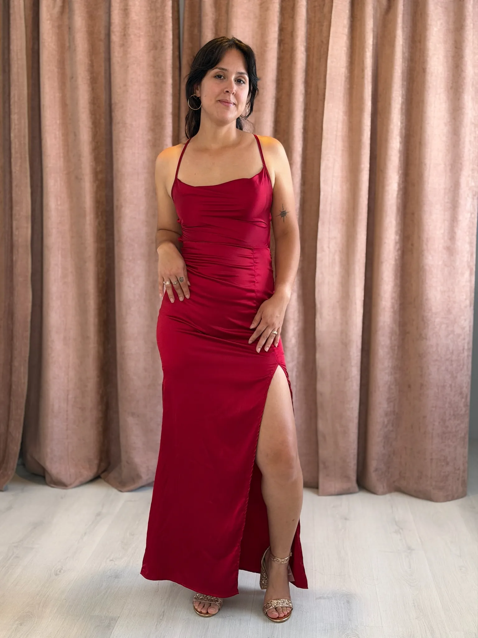 Vestido largo seda bordo - 099 - Imagen 2