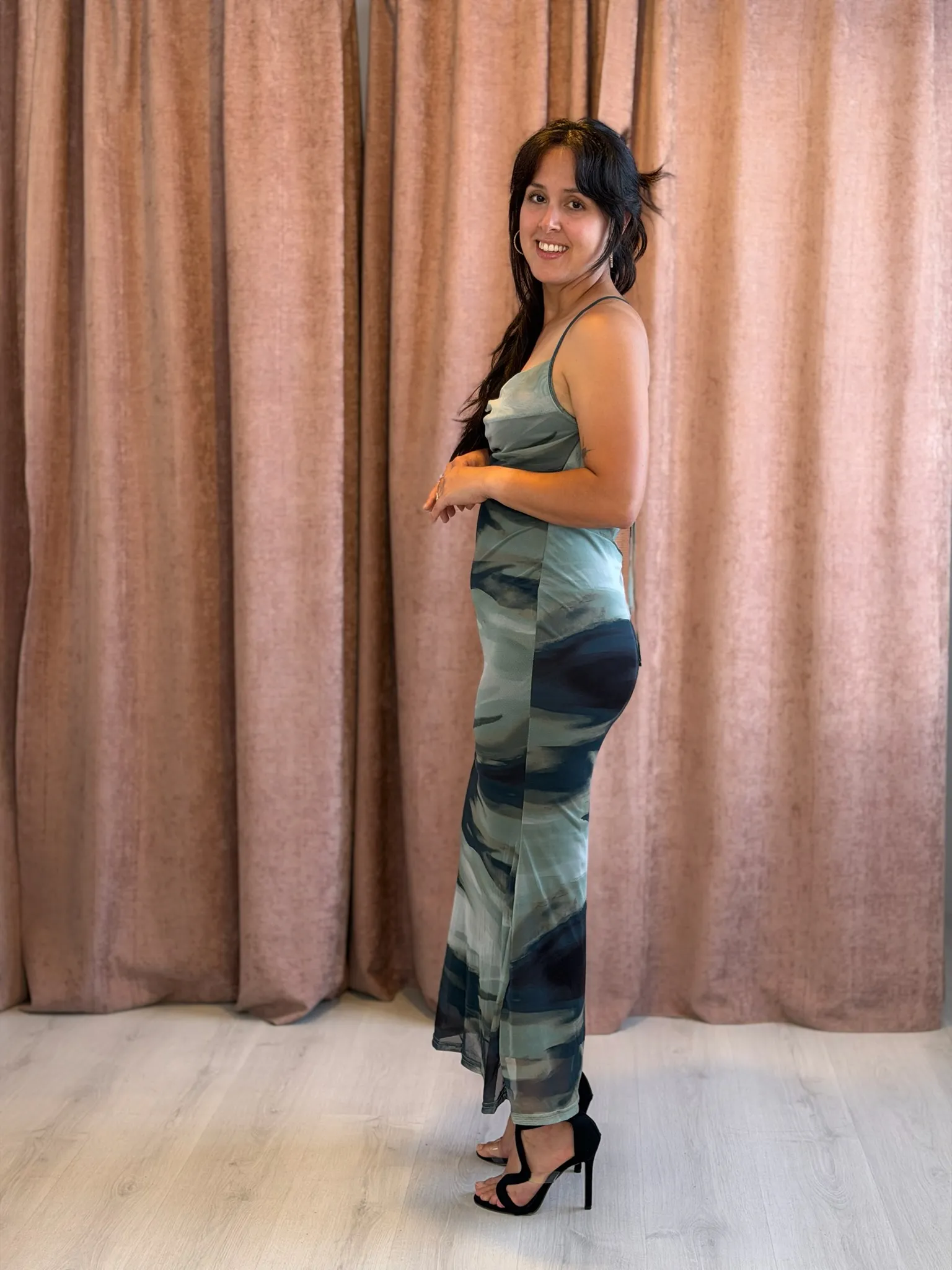 Vestido verde estampado, Largo - 079 - Imagen 1