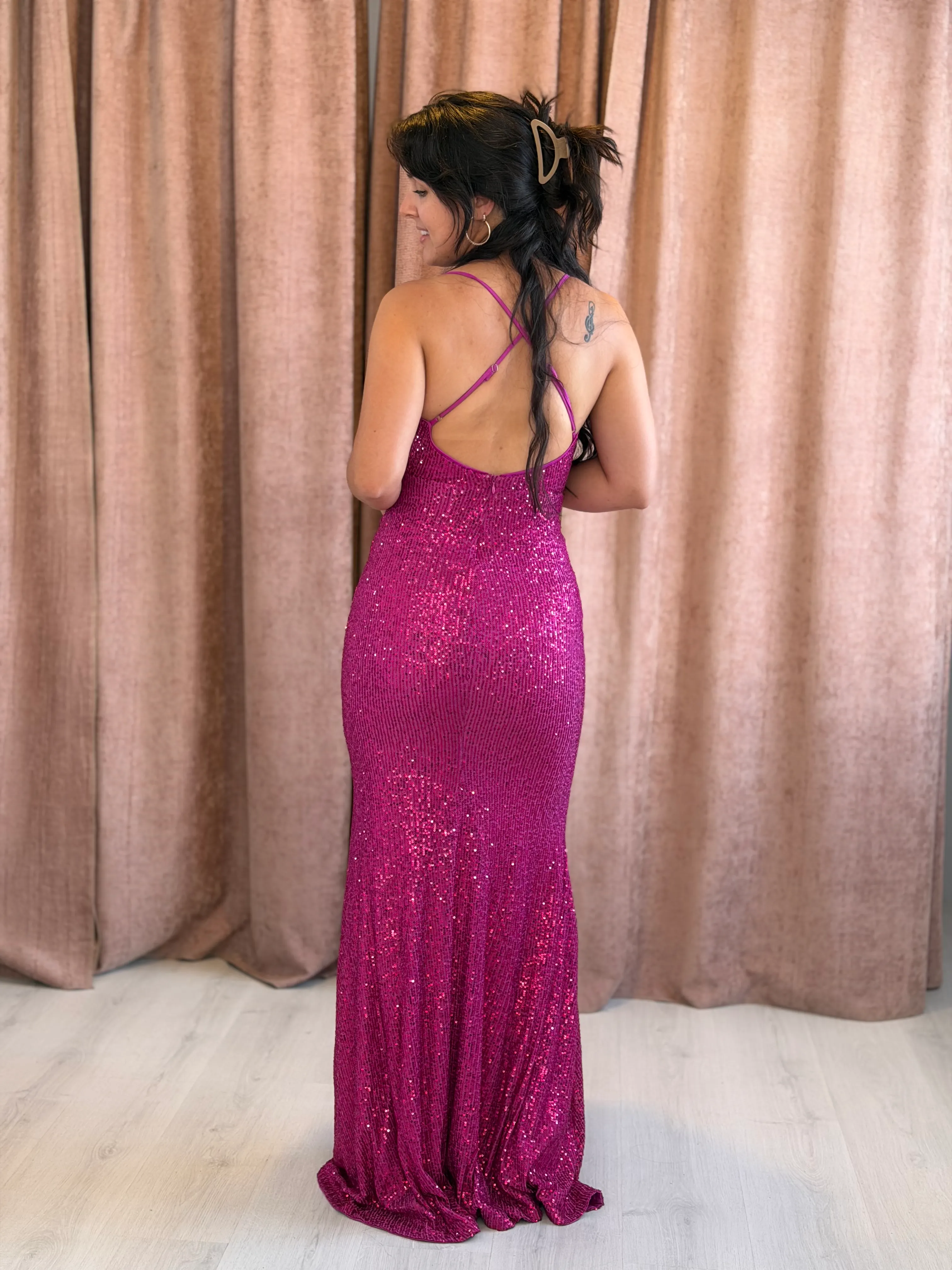 Vestido rosa con lentejuelas, Largo - 012 - Imagen 5