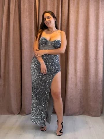 Vestdio gris largo con lentejuelas - 035 - Imagen 3