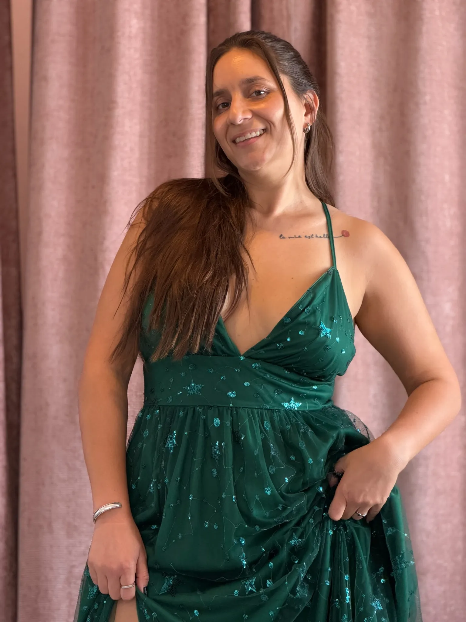 Vestido largo verde tul estrellitas - 044 - Imagen 1