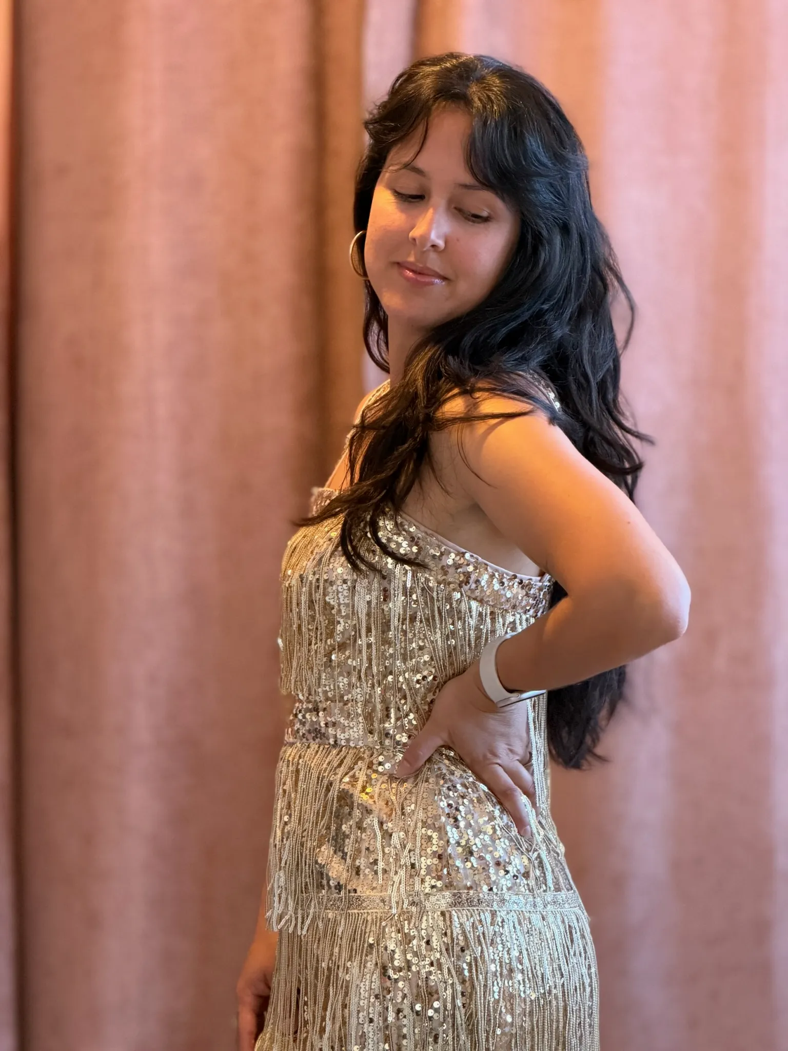 Vestido dorado con flecos, Corto - 028 - Imagen 4