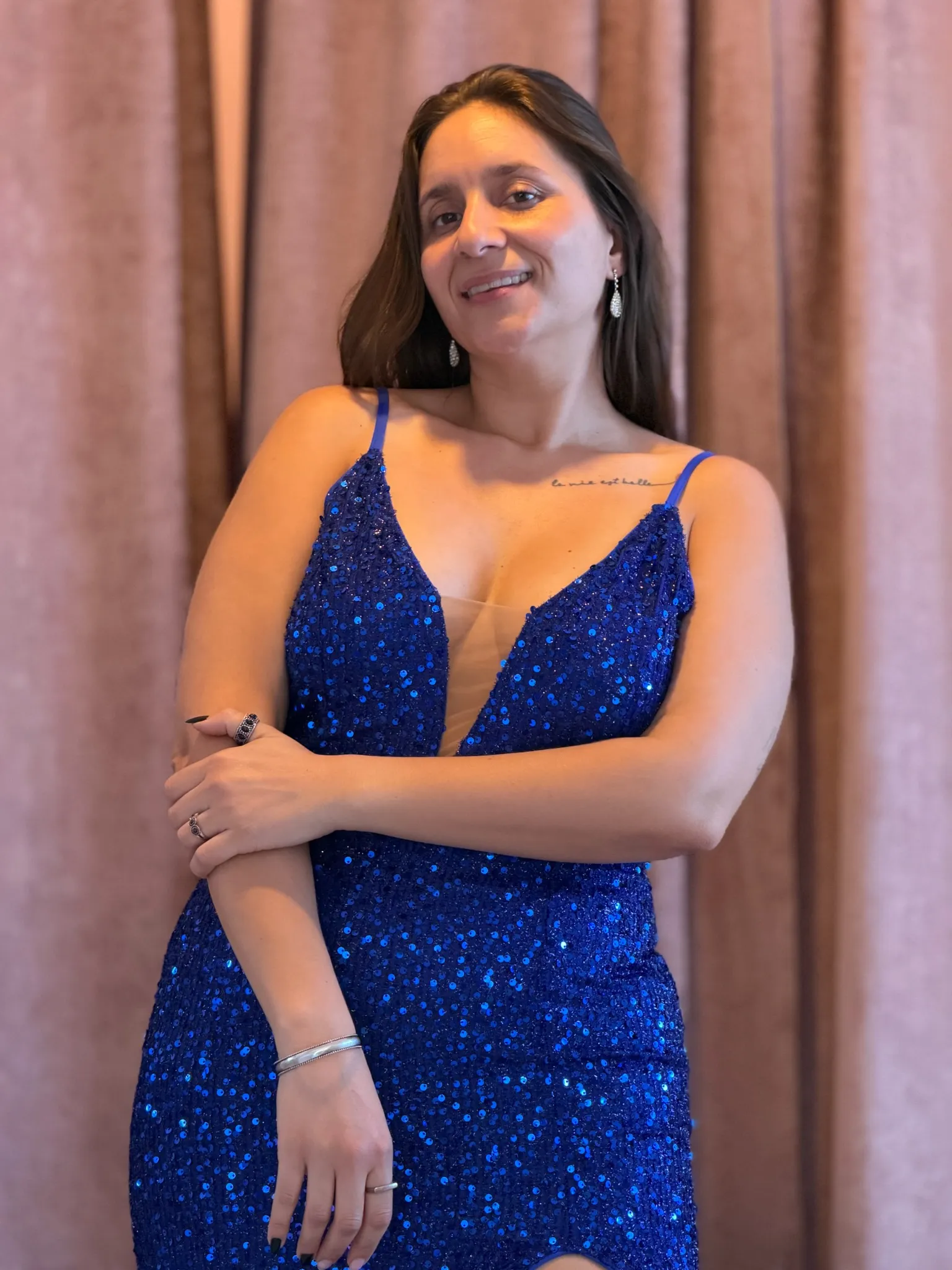 Vestido azul con tiras y lentejuelas - 054 - Imagen 1