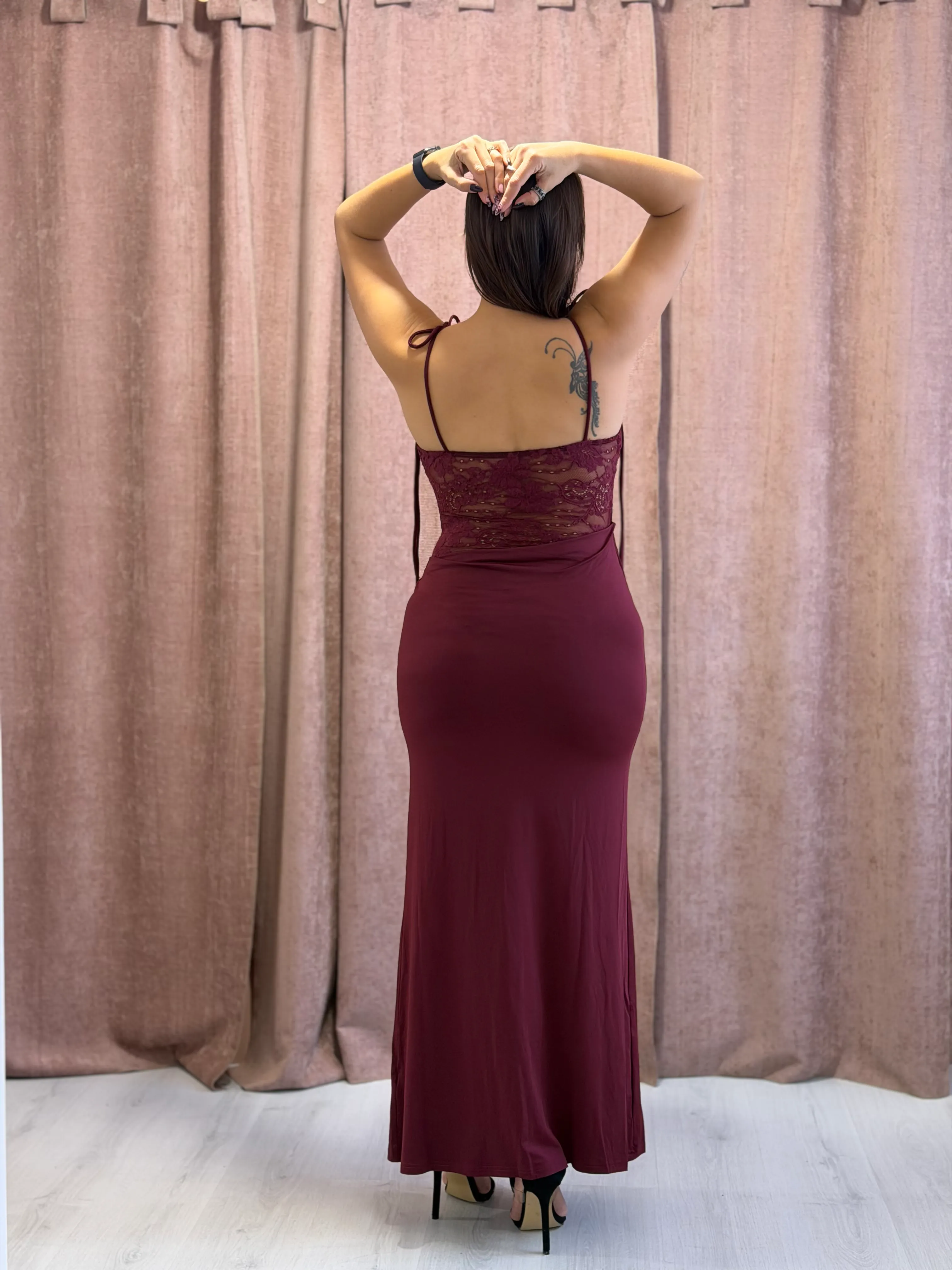 Vestido bordo con body - 128 - Imagen 4